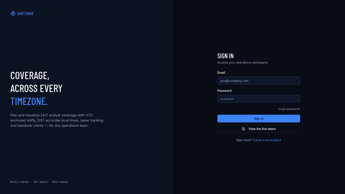 SHIFTGRID — homepage